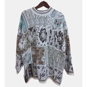 Vintage Forelli Sweater Womens 3X Beige Floral Pullover Crew Neck 80s 90s USA